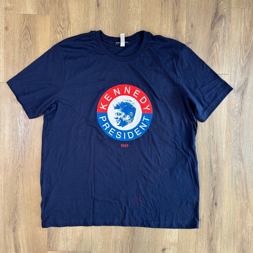 Kiel James Patrick Kennedy President 1960 Graphic T-Shirt Mens XXL Navy EUC